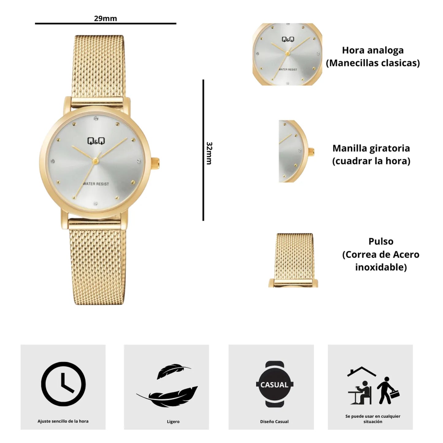 ⚡RELOJ Q&Q DORADO DE LUJO PARA MUJER⌚🔥