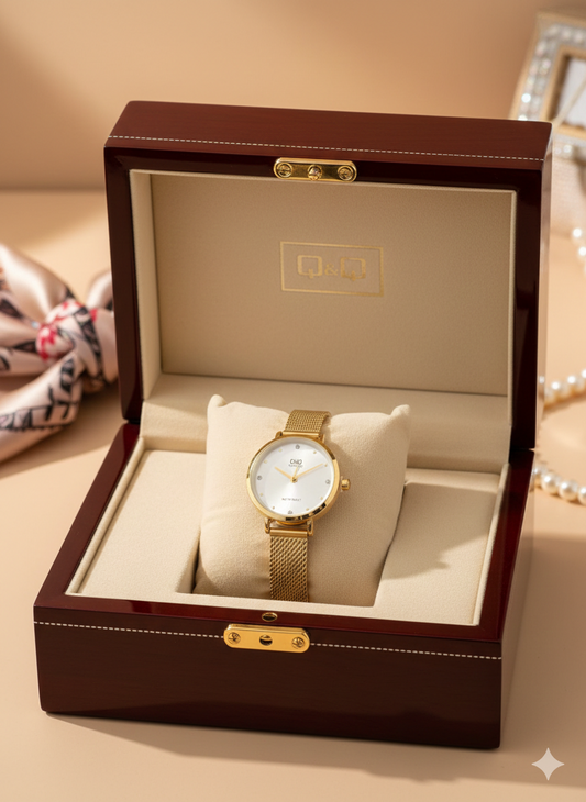 ⚡RELOJ Q&Q DORADO DE LUJO PARA MUJER⌚🔥