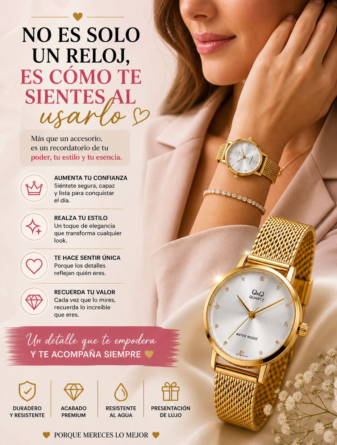 ⚡RELOJ Q&Q DORADO DE LUJO PARA MUJER⌚🔥
